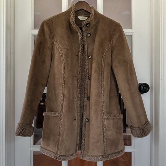 L.L.Bean sherpa lined faux suede jacket. Size M. Brown. - Picture 1 of 11